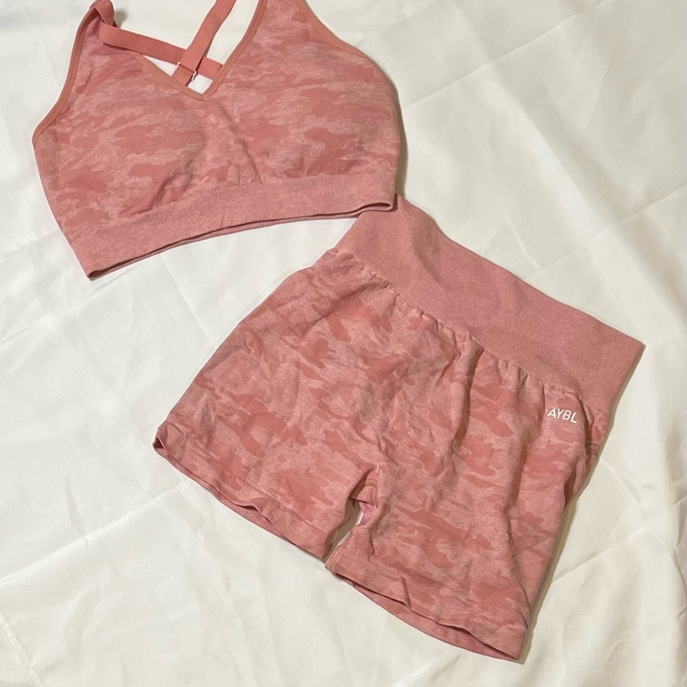 AYBL Pink Camo Sports Bra and Shorts